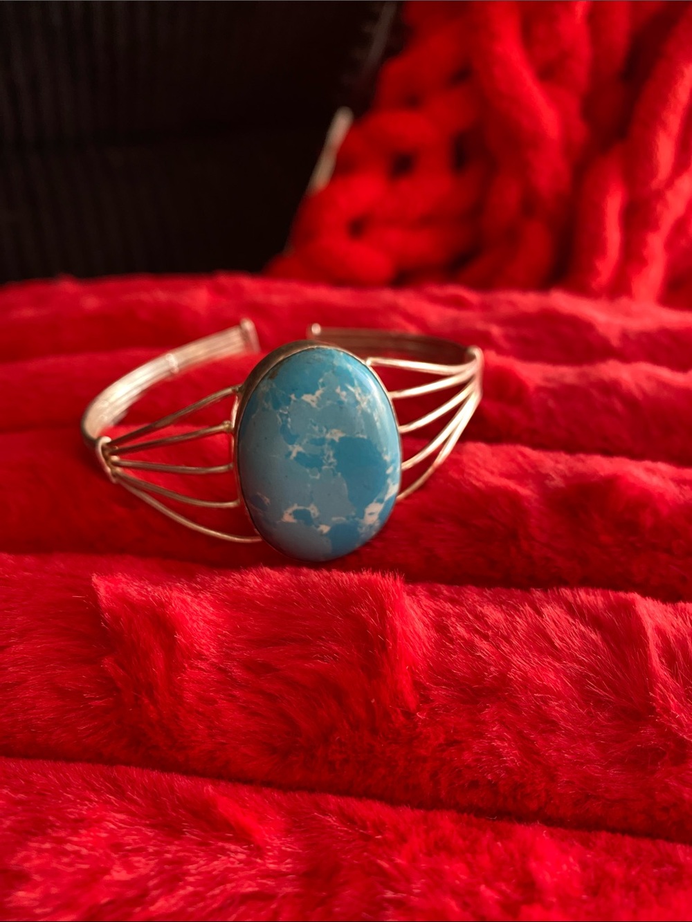Blue Larimar- man made Stone Silver Cuff Bracelet - Women Jewelry